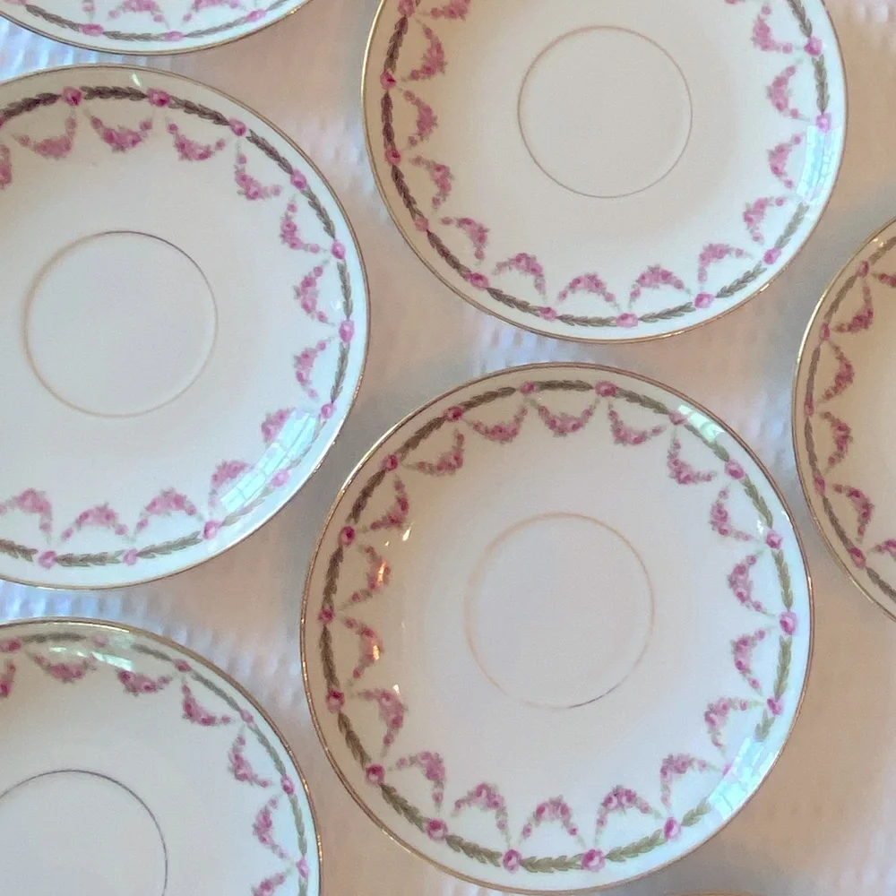 Antique China Limoges Pink and Green Floral 12 Saucers for your tea cups